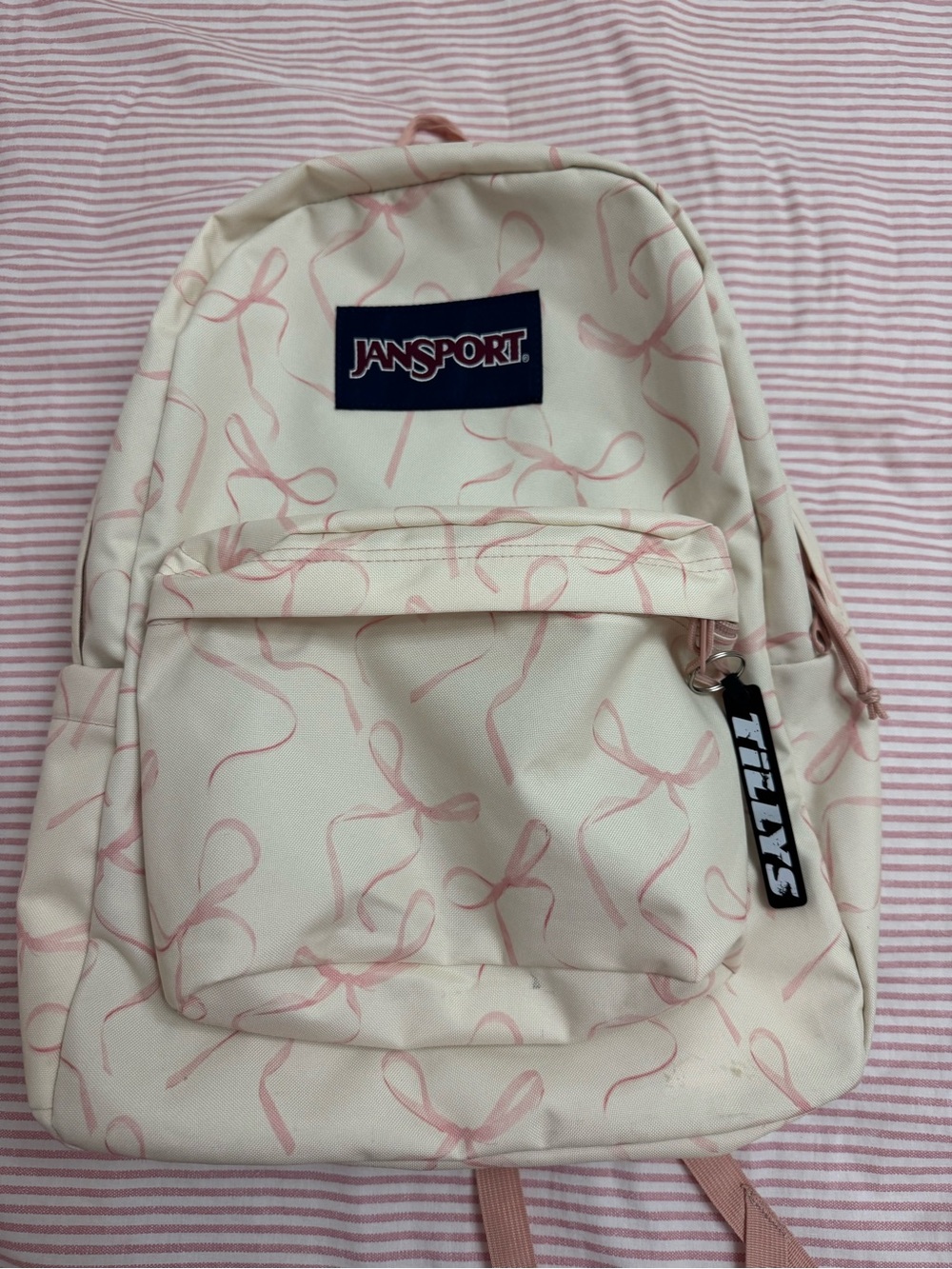 Jansport Cream Backpack with Pink Ribbon Print